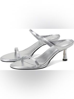 Marc Fisher LTD Alonde Silver Metallic Strappy Mid-Heel Sandals NWT